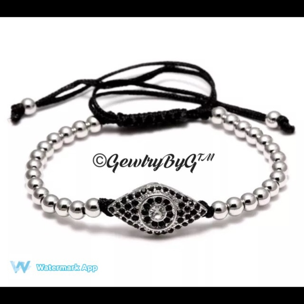 👁Handmade EVIL EYE Silver Crystal Bracelet!